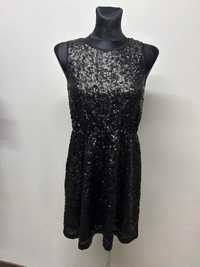 Czarna cekinowa sukienka 152 rozkloszowana impreza dyskoteka gumka