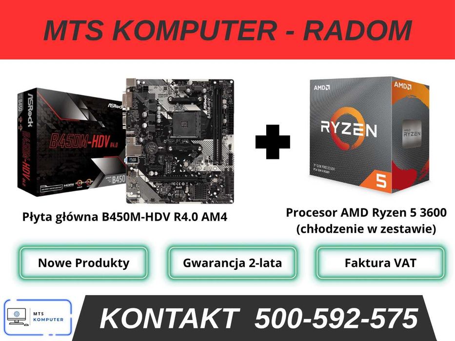 NOWY | Zestaw Płyta Główna B450M + Procesor Ryzen 5 3600 + chłodzenie!