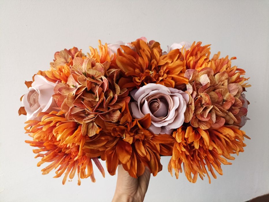 Stroik Na Grób Podłużny Jesienny – Chryzantemy I Róże, Sztuczne Kwiaty