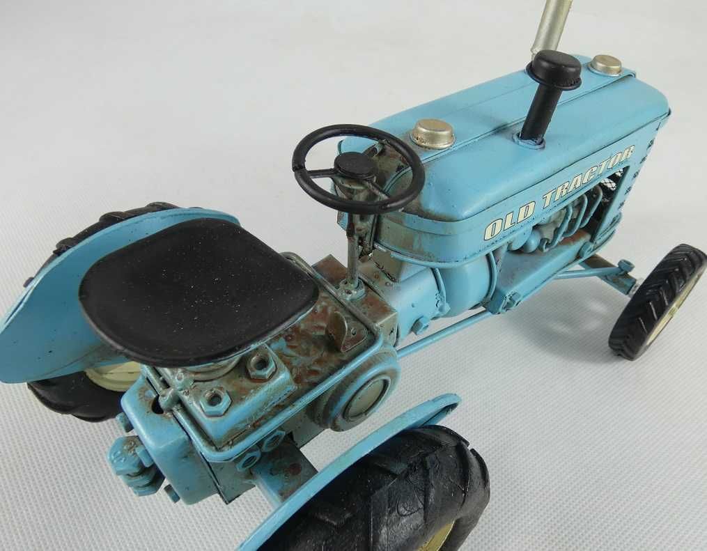 Metalowy niebieski traktor pojazd ciągnik OLD RETRO