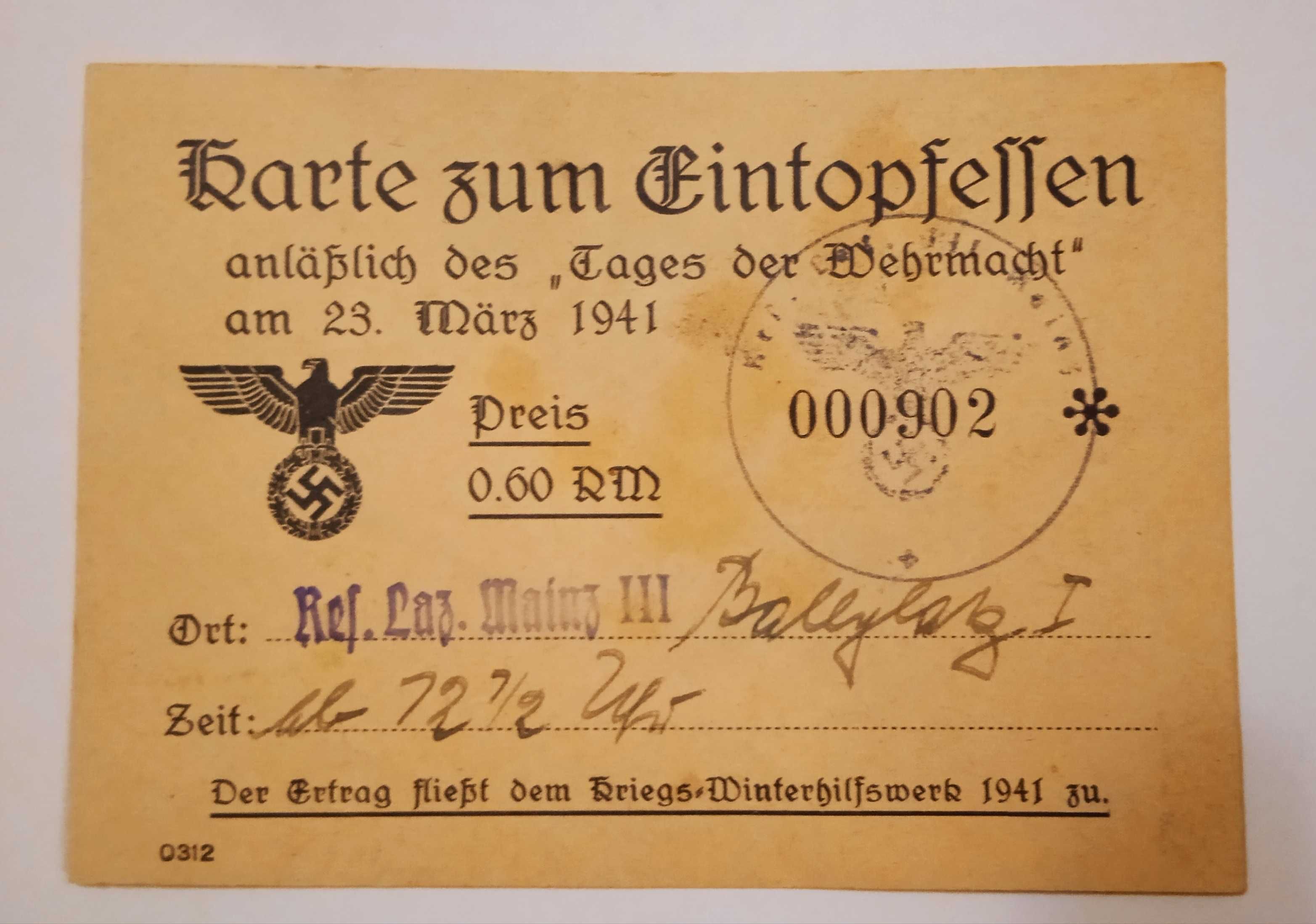 Cartão nazi de evento comemorativo militar de 1941