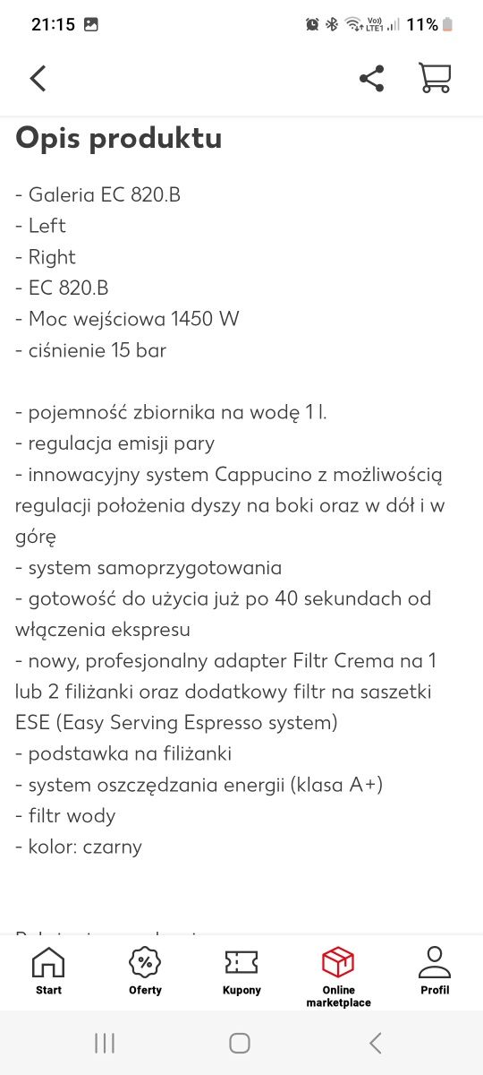 Ekspres Delongi kolbowy