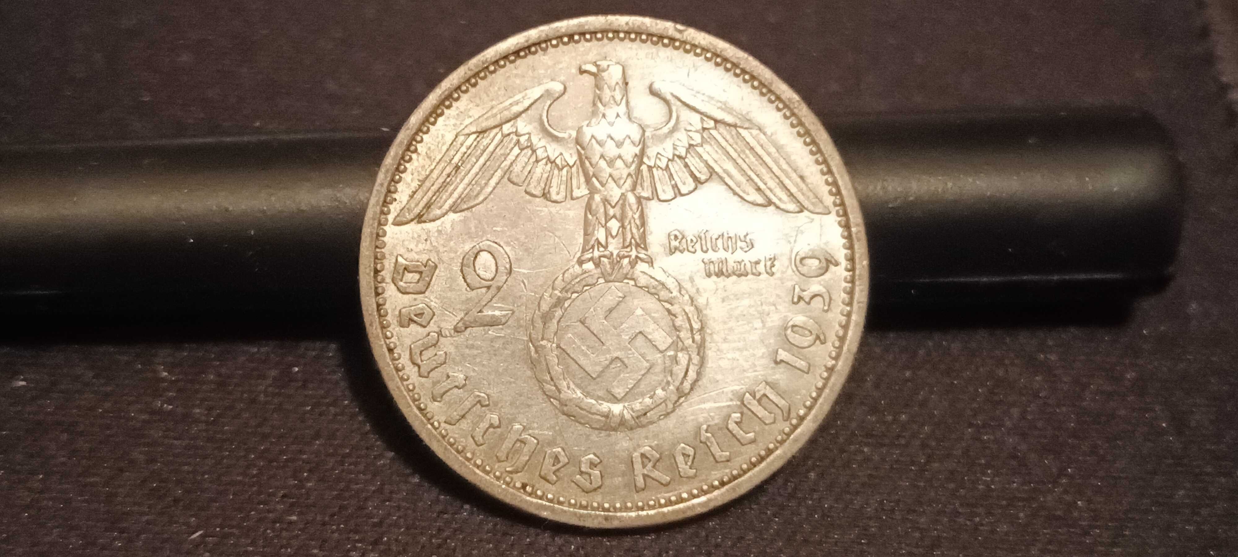 2 Marki III Rzesza Niemcy Hindenburg.Srebro 1939,A,rzadki stan