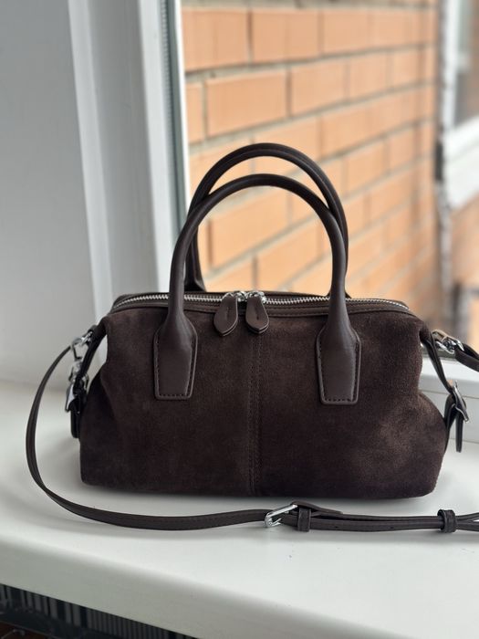 шоколадна сумка натуральна замша+шкіра