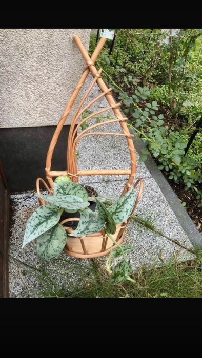Wiklinowy kwietnik retro vintage stojak/doniczka do powieszenia boho