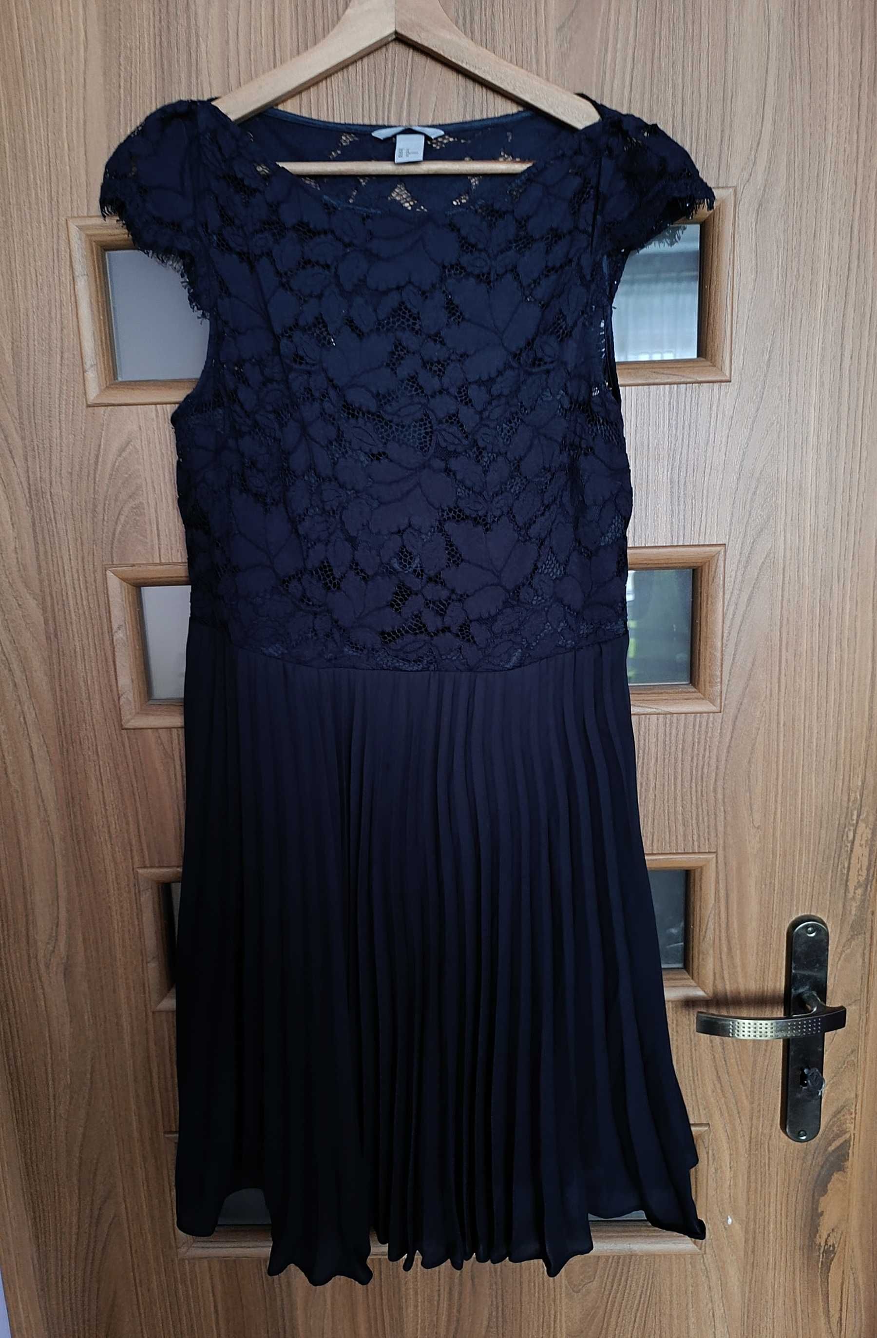Sukienka damska elegancka koronka kolor granatowy firma H&M rozmiar 44