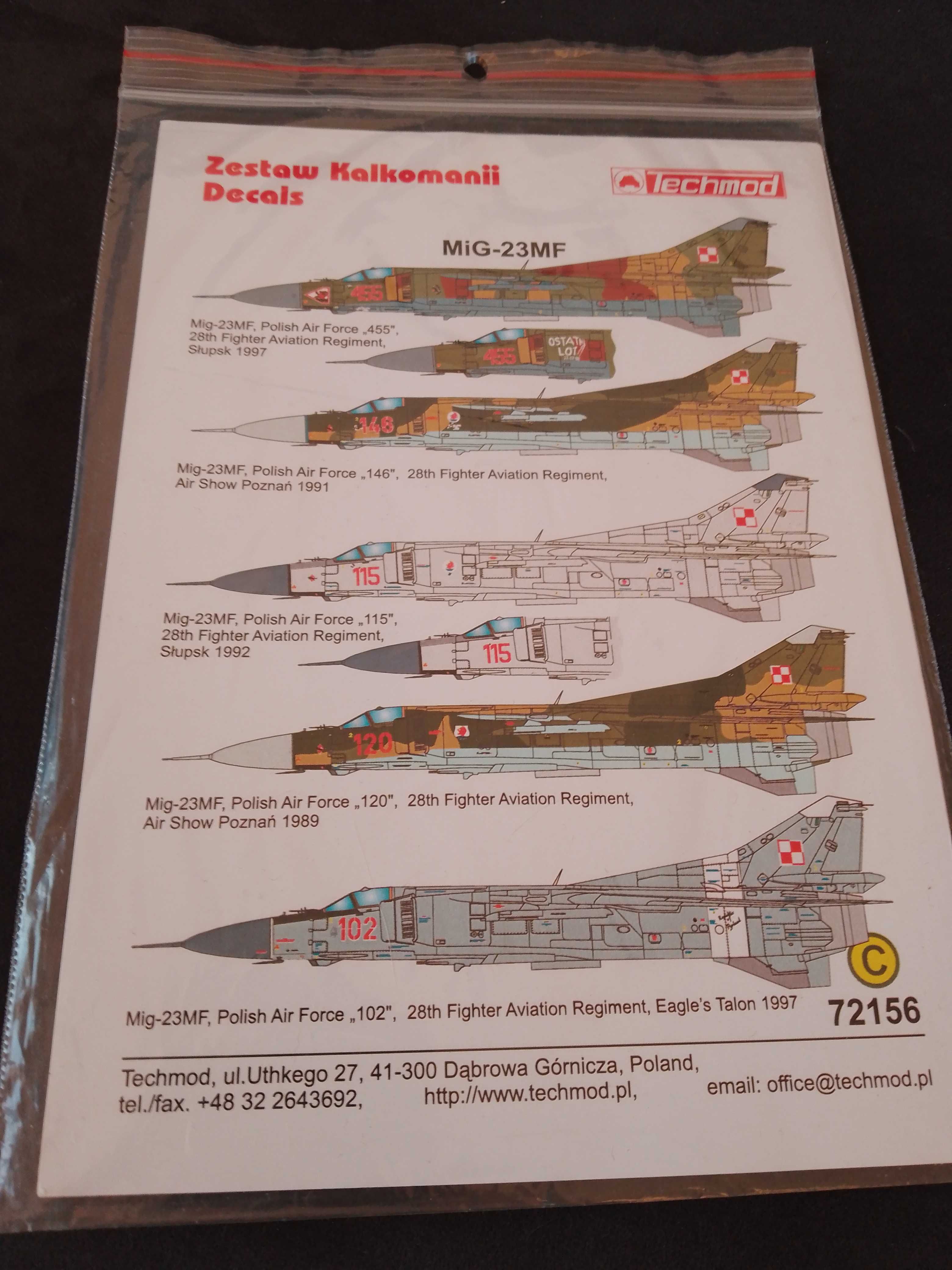 Kalkomania,model Mig-23,skala 1/72