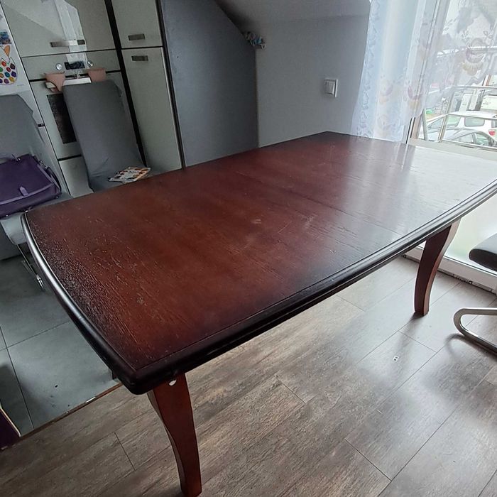 Stol drewno kolor orzech 160x100cm  do 250cm ladnie toczenia