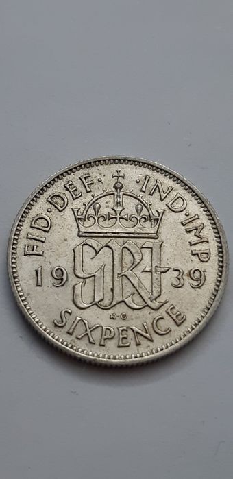 Wielka Brytania 6 pensów 1939 - srebro - real foto