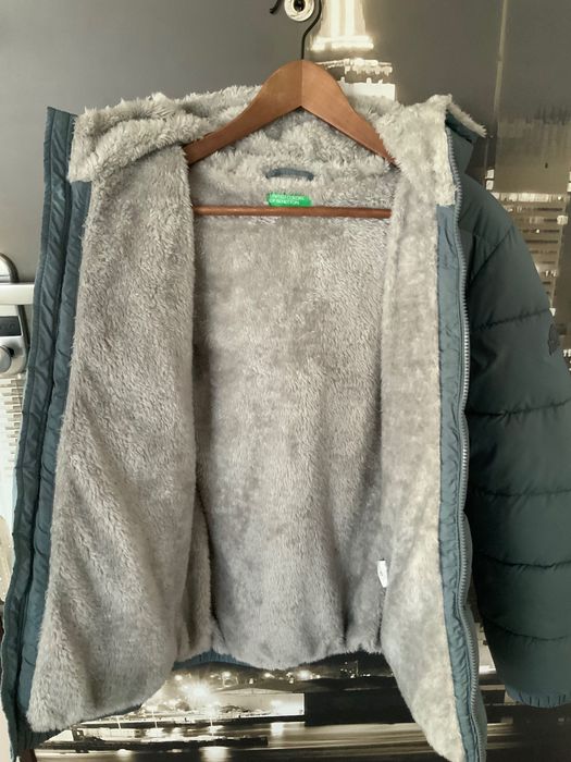 Kurtka chłopięca zimowa szara Benetton 13-14 lat 168cm jak nowa