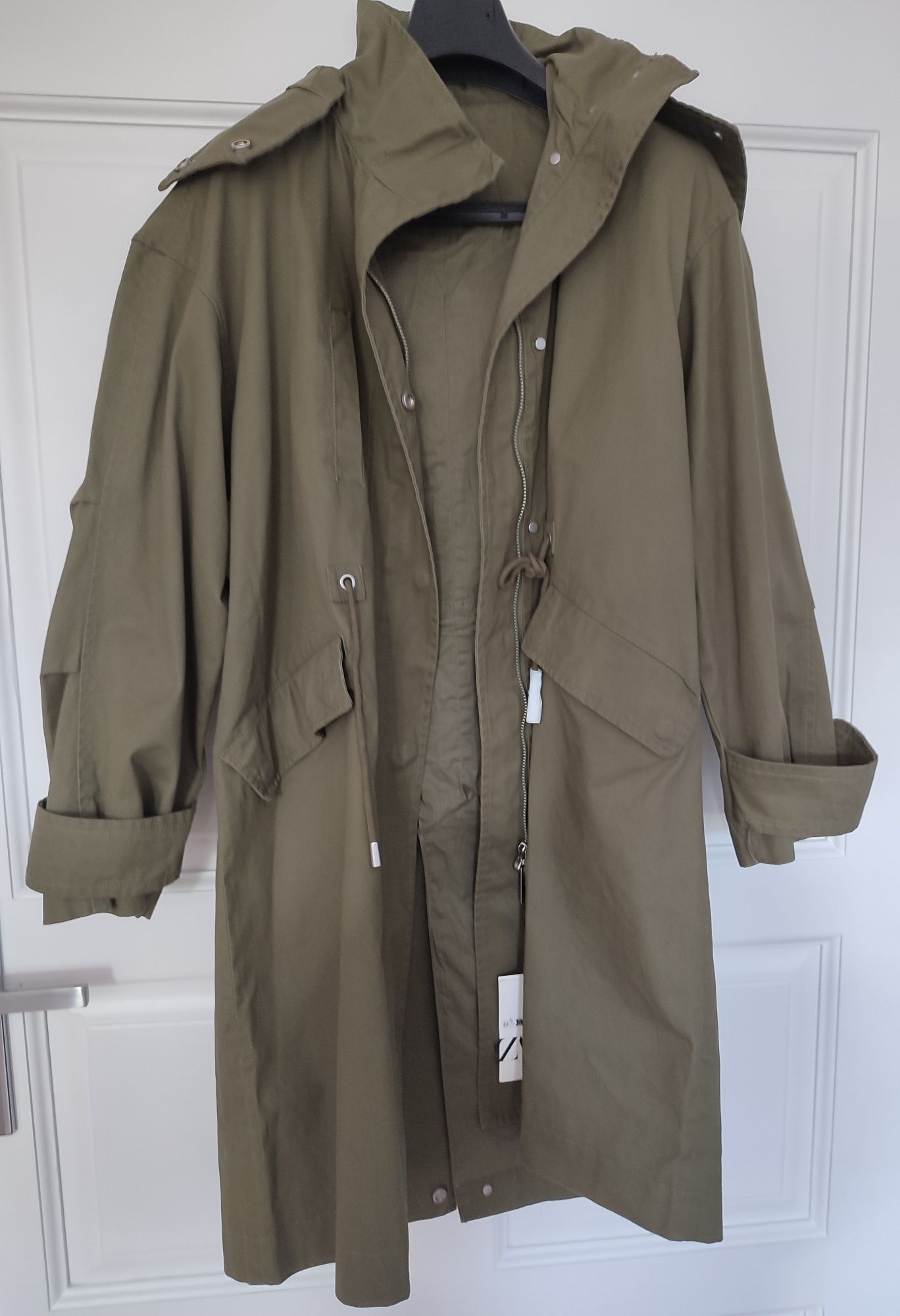 Parka z kapturem zielona Zara