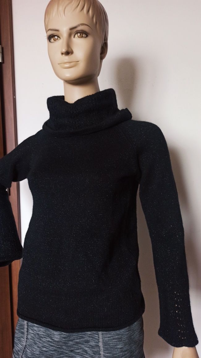 Sg Czarny sweter damski 36 , S elegancki sweter ze srebrną nitką 36 ,