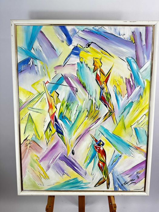 Piękny duży obraz sygnowany abstrakcja ekspresjonizm kubizm M.Troinska