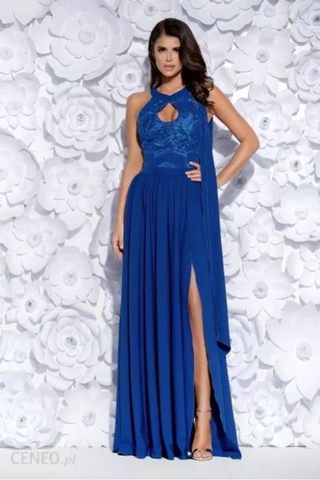 Niebieska/granatowa sukienka maxi, długa, na wesele, koktajlowa r. 36
