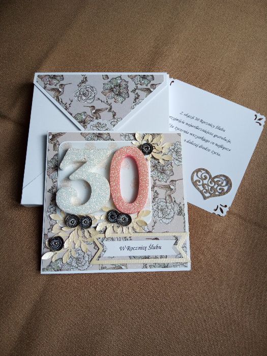 30 Rocznica Ślubu, katrka okolicznościowa, ręcznie robiona, koperta 3D