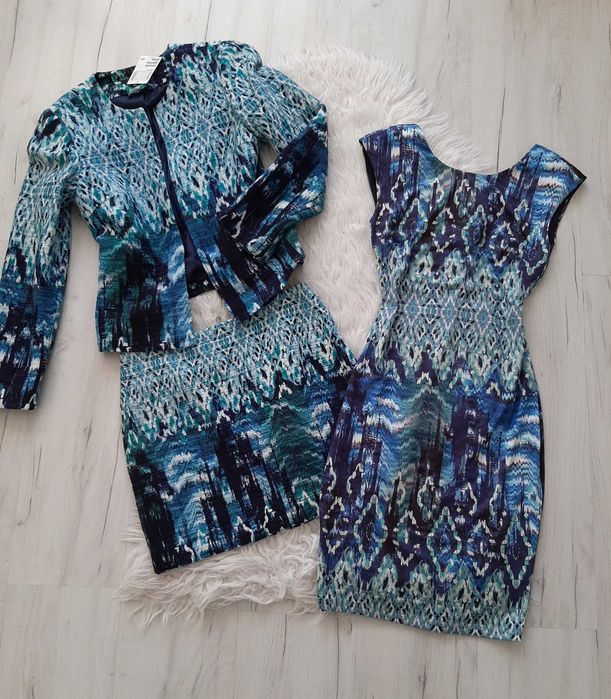 H&M piękny niebieski trzyczęściowy komplet XS 34