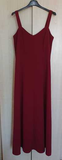 Elegancka długa sukienka na ramiączkach maksi bordowa M/38 czerwona