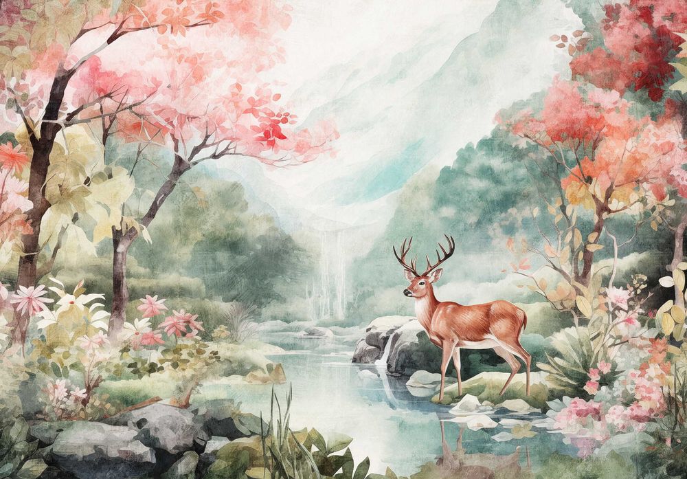 Fototapeta Rysowana Natura Sarna Zwierzęta Las 3D Twój Rozmiar + KLEJ