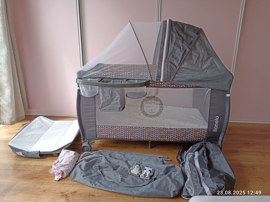 Łóżeczko Lionelo Sven Plus Grey Scandi +materac Ikea i 2 prześcieradła
