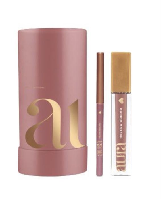 Coffret de natal aura com batom mate e lapis boca NOVO