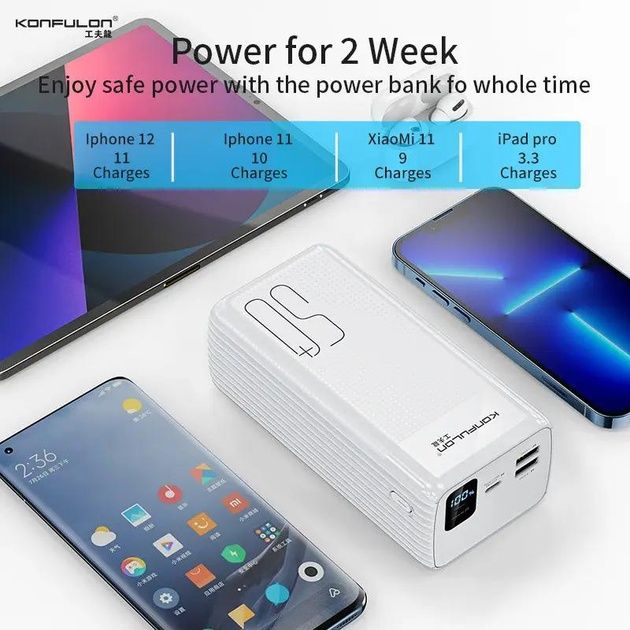 50 mAh Повербанк (PowerBank) Konfulon A24Q 22.5W 50000 mAh, швидка зар