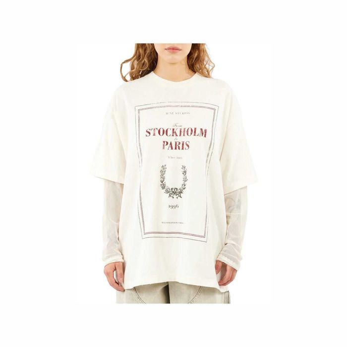 Лонгслів Acne Studios Layered Stockholm Paris Print T-Shirt Off White