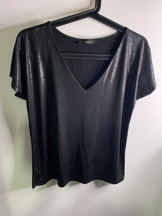 MOHITO srebrna błyszcząca bluzka 34 XS czarna Sylwester impreza święta