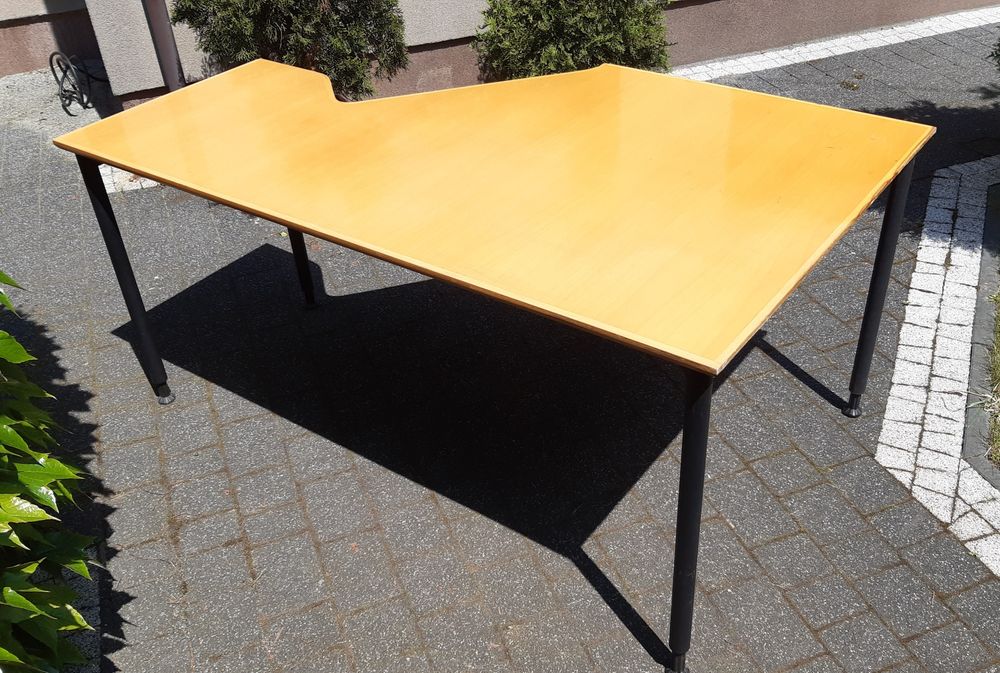 Biurko narożne loft - drewniany blat (buk) + stal. Solidne!