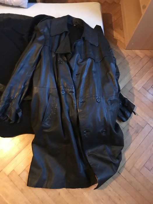 Skórzany płaszcz męski, długi, zimowy