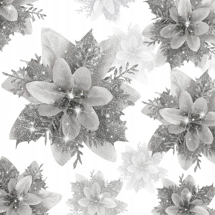 Sztuczne srebrne kwiatki 14cm Gwiazda betlejemska Kwiaty Poinsencji