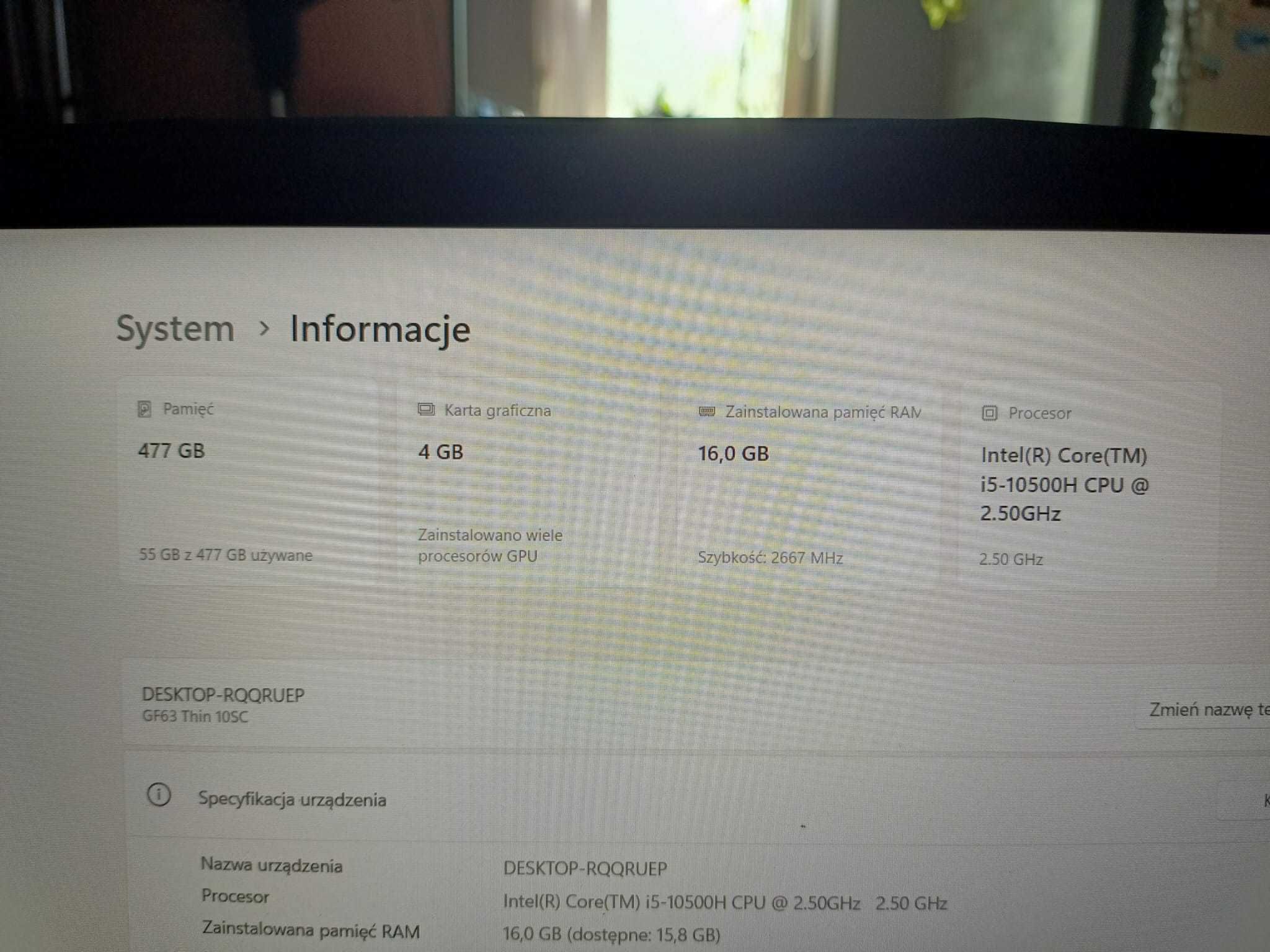 MSI i5 12x2.5GHz 16GB GTX1650 SSD-NVMe 512GB + zasilacz