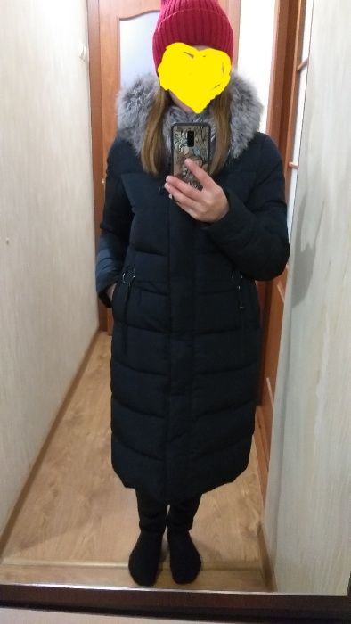 Зимняя красивая куртка-пальто с натуральным мехом чернобурки, размер М