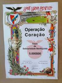 Raro BENFICA Operação Coração 1994 Título de Solidariedade Benfiquista