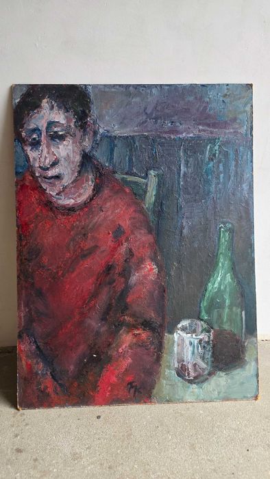 Duży obraz olej na dykcie 80/60.Sygnowany