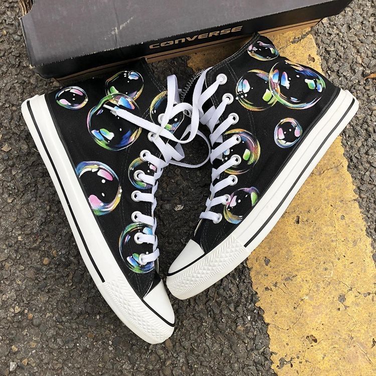 Czarne Converse wysokie trampki custom malowane buty