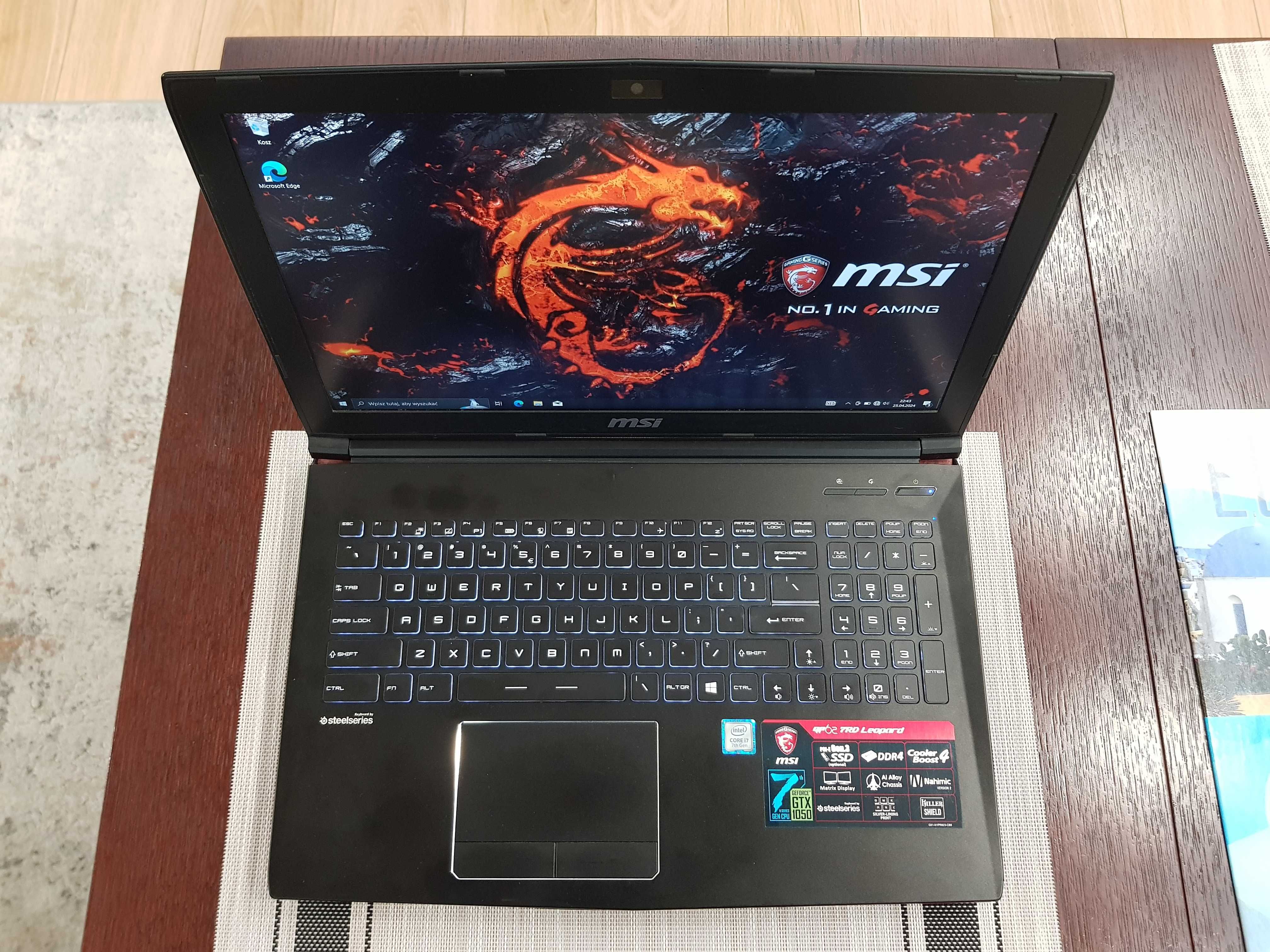 Laptop Gamingowy MSI / Intel Core i7 / Geforce GTX 1050 / 16GB RAM !