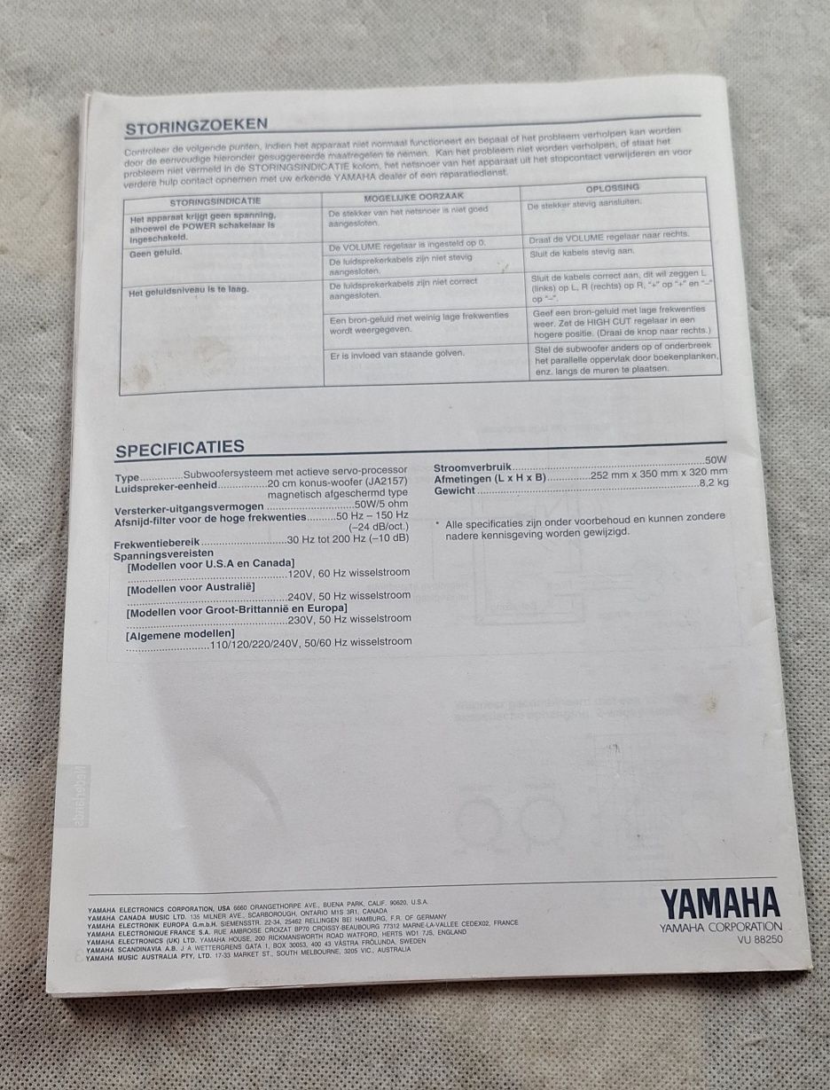 Instrukcja obsługi subwoofer Yamaha YST-SW40
