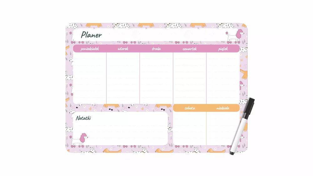 Planer magnetyczny 35x25 tygodniowy z nadrukiem puppies. Biurfol