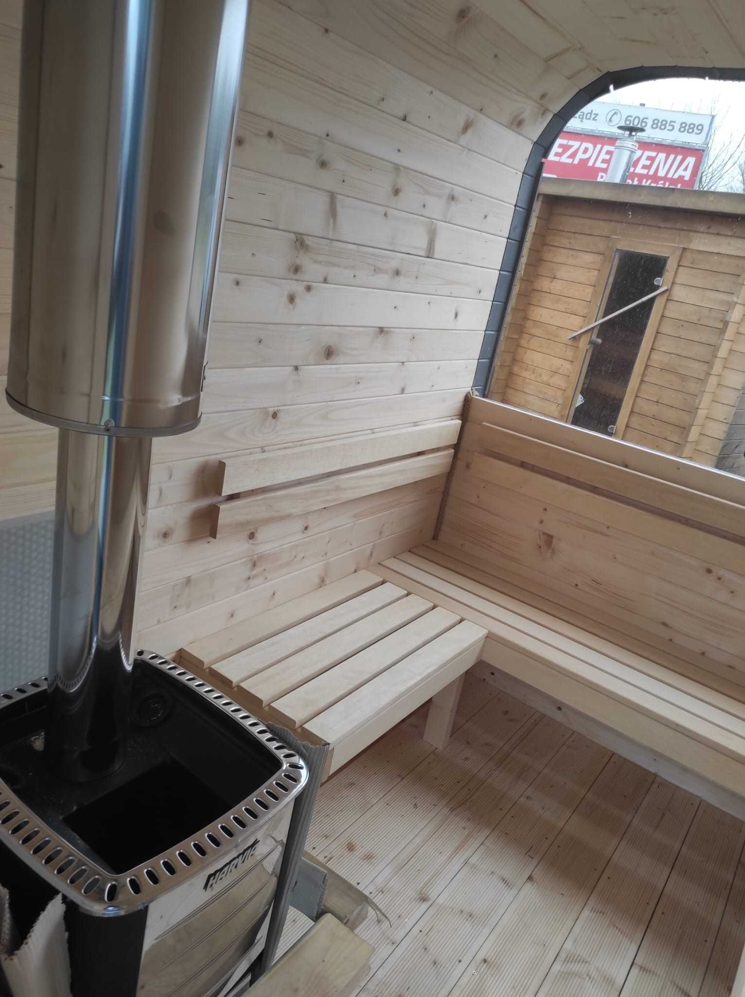 Sauna ogrodowa z piecem opalanym drewnem panorama ławeczka 1-8 osób