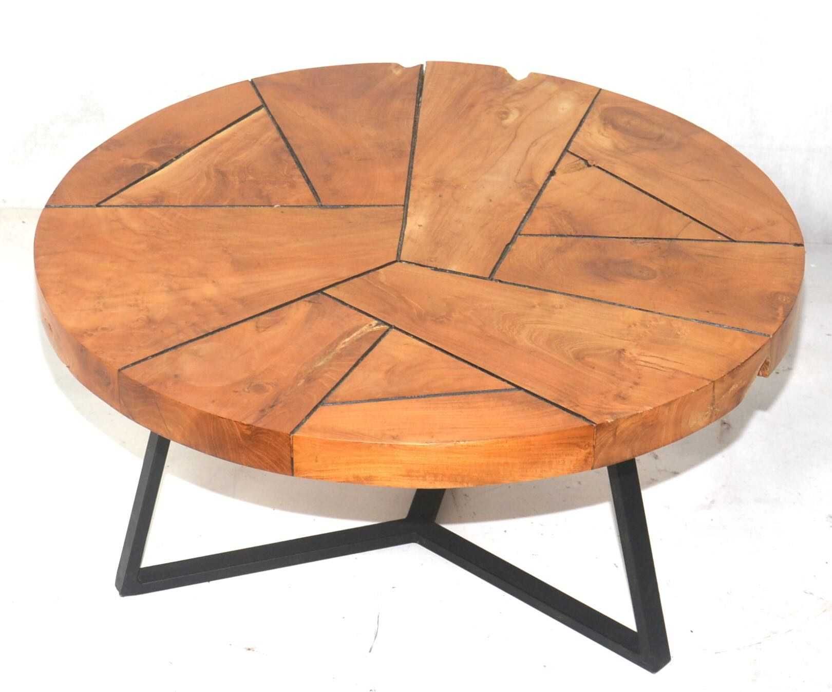 Okrągły stolik kawowy FLUTTED 80 – lite drewno teakowe unikalny design