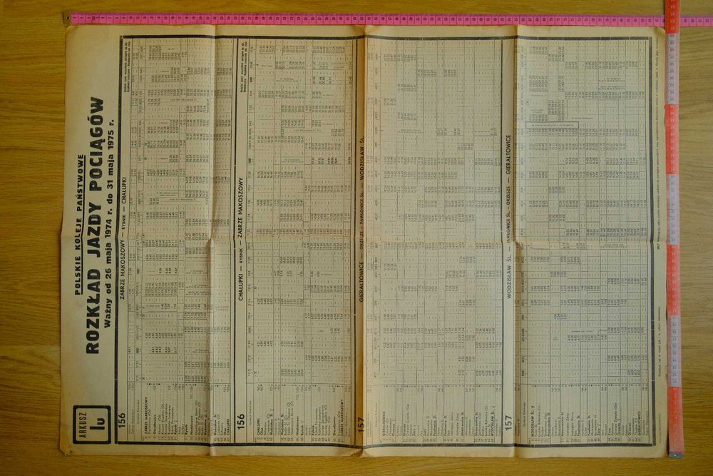 PKP - Rozkład Jazdy Pociągów - 1974r - Zabrze Mak. - Rybnik - Chałupki