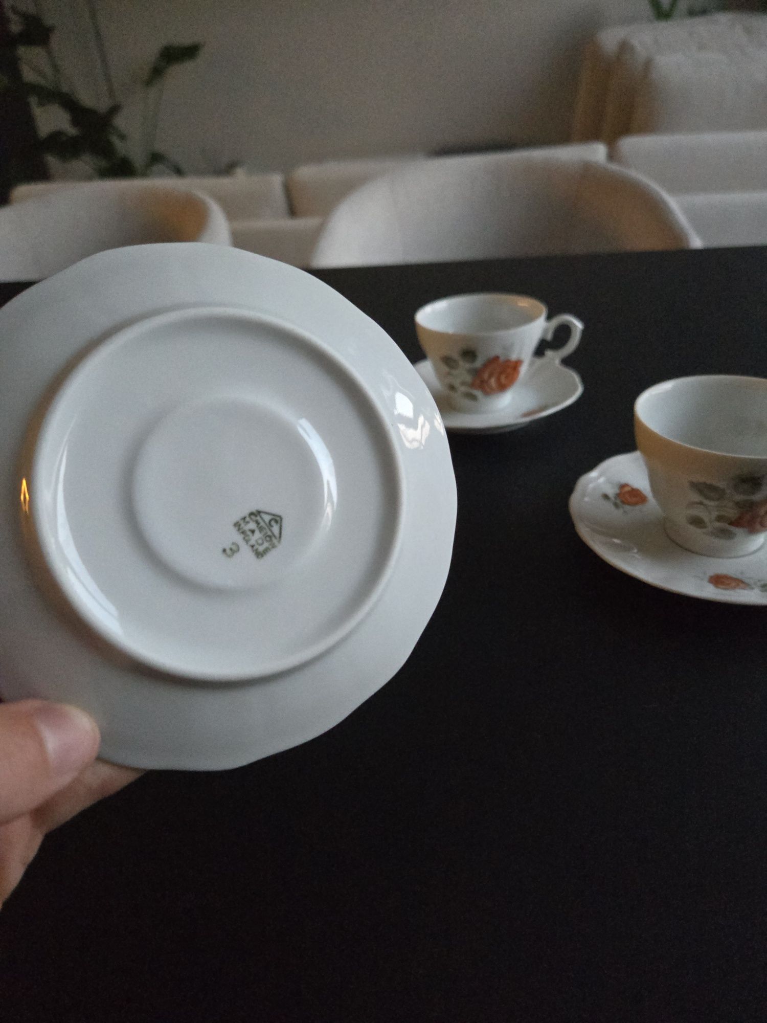 Zestaw 5 filiżanek porcelana Ćmielów róża
