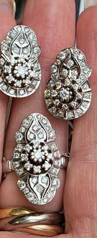 Большой Золотой набор серьги кольцо с бриллиантами  Королевская