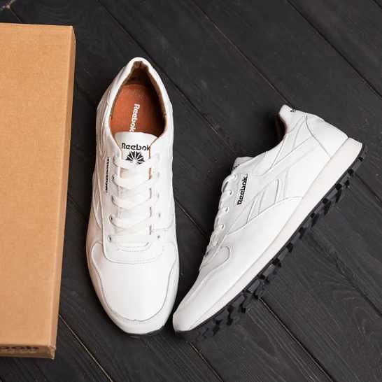 Неубиваемые кожаные кроссовки мужские reebok classic white pearl