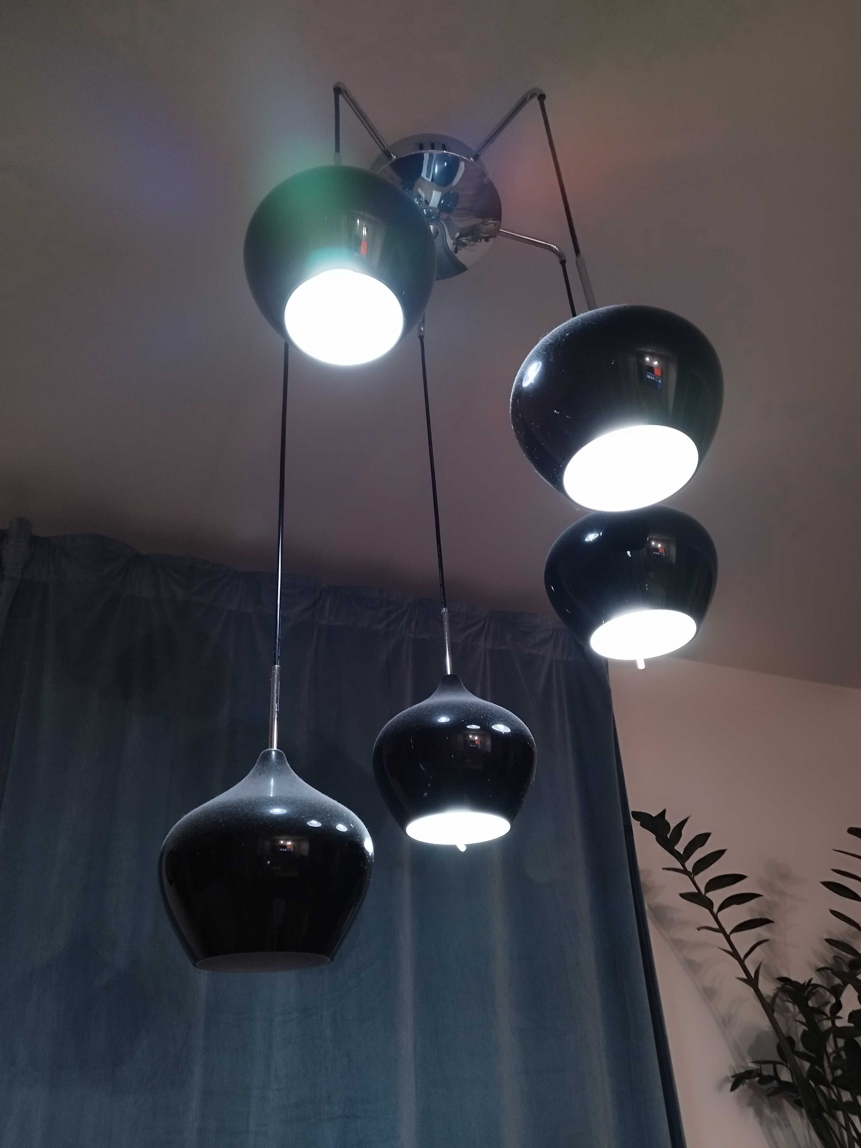 Lampa 5 opraw czarna wiszaca szklana