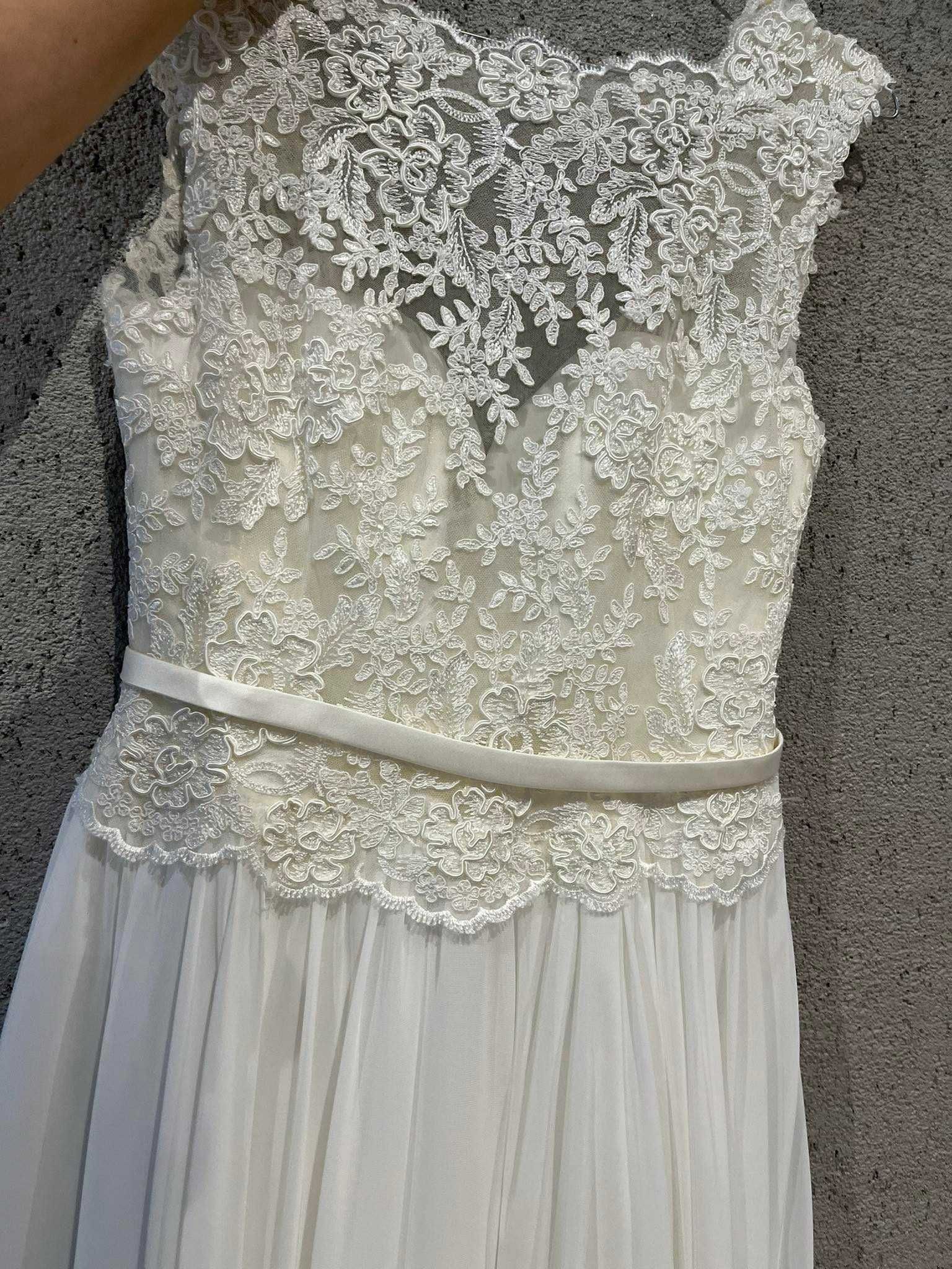 Suknia ślubna gipura / muślinowa zwiewna / biała - ivory