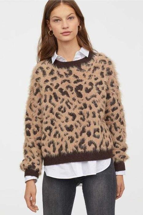 Джемпер пушистый H&M леопардовый принт оверсайз