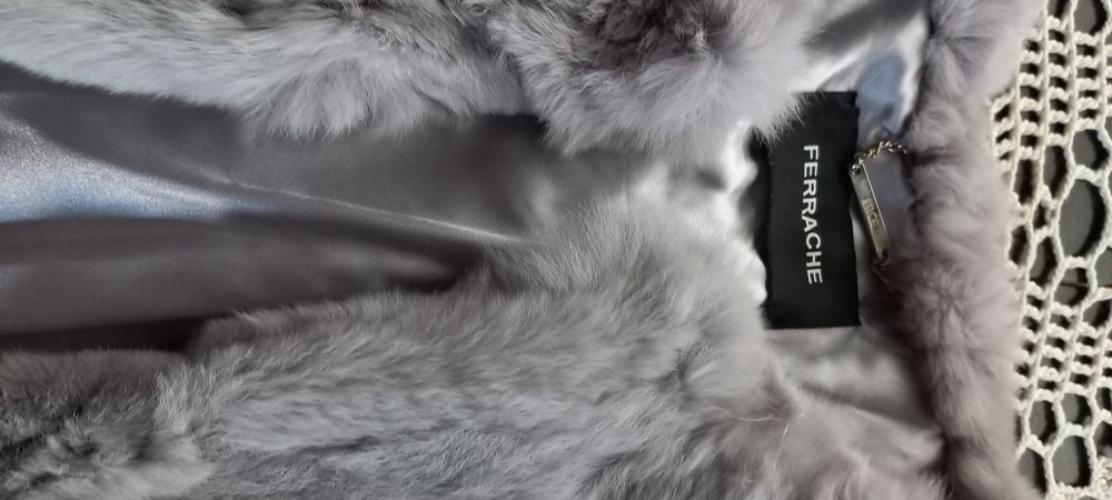 Casaco pêlo coelho natural, tom cinzento anilado, tamanho M/L