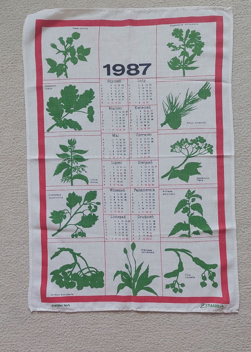 Ścierka lniana kalendarz 1987 PRL