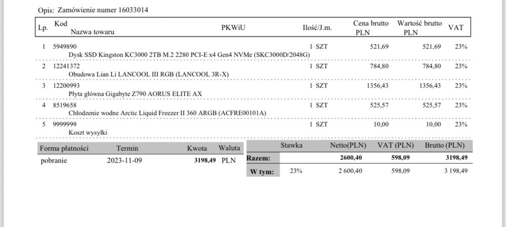 Komputer Gamingowy RTX4090 I7 13700KF 32GB RAM + Peryferia